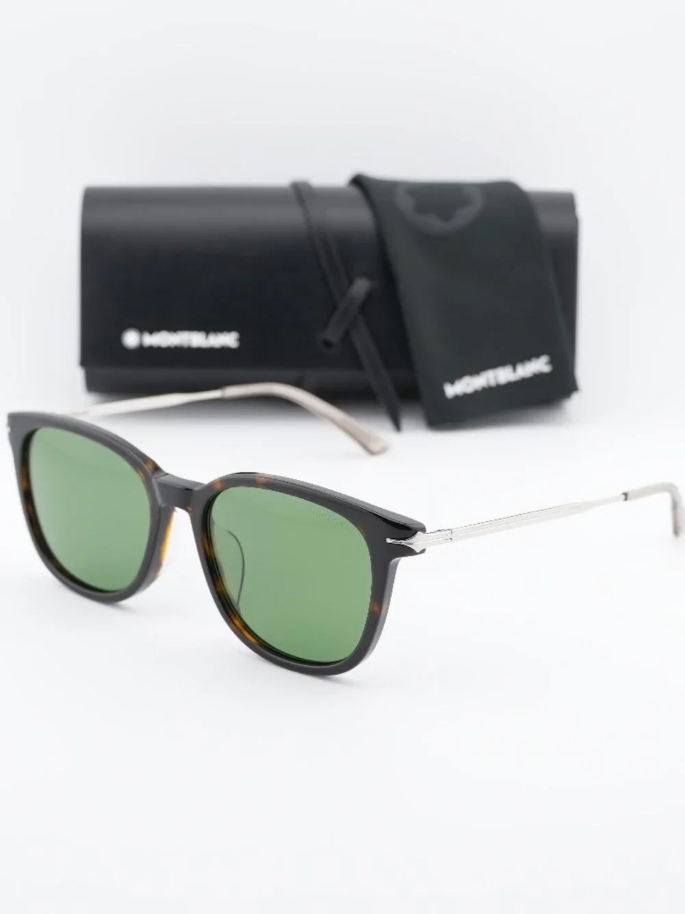 Montblanc MB0304SA 002 Square Sunglasses - Havana / Green